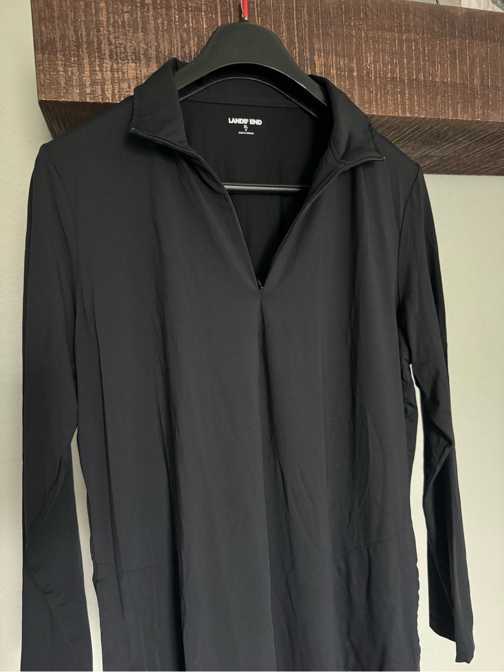 Lands' End Black Crewneck Top with White Logo